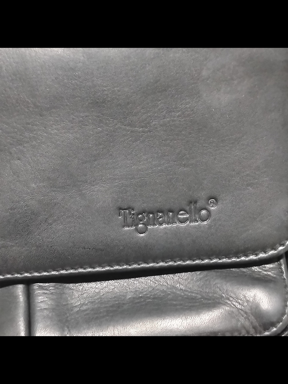 Tignanello Black Leather Shoulder Bag with Embossed Logo